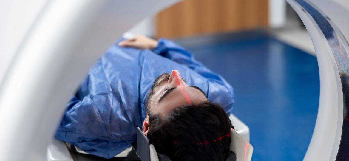 Patient getting a CAT scan at the hospital