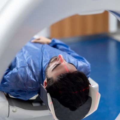 Patient getting a CAT scan at the hospital